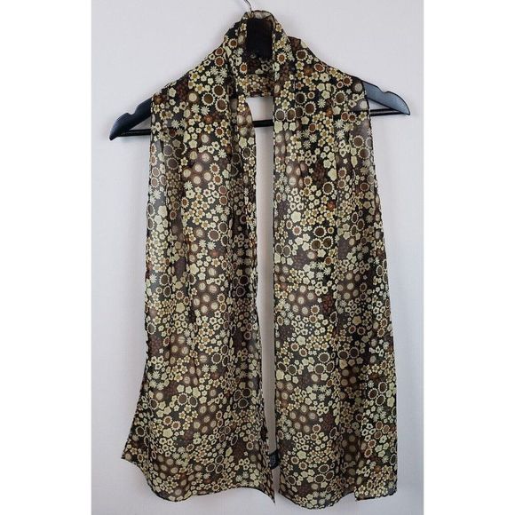 Vintage Brown Earthtone Flower Pattern Cejon Scarf 60" long EUC - Picture 1 of 3